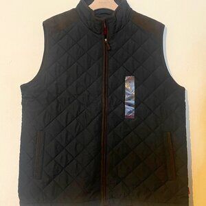 New Coleman Men's Lightweight Quilted Vest with Faux Suede Trim, Black/Brown, XL